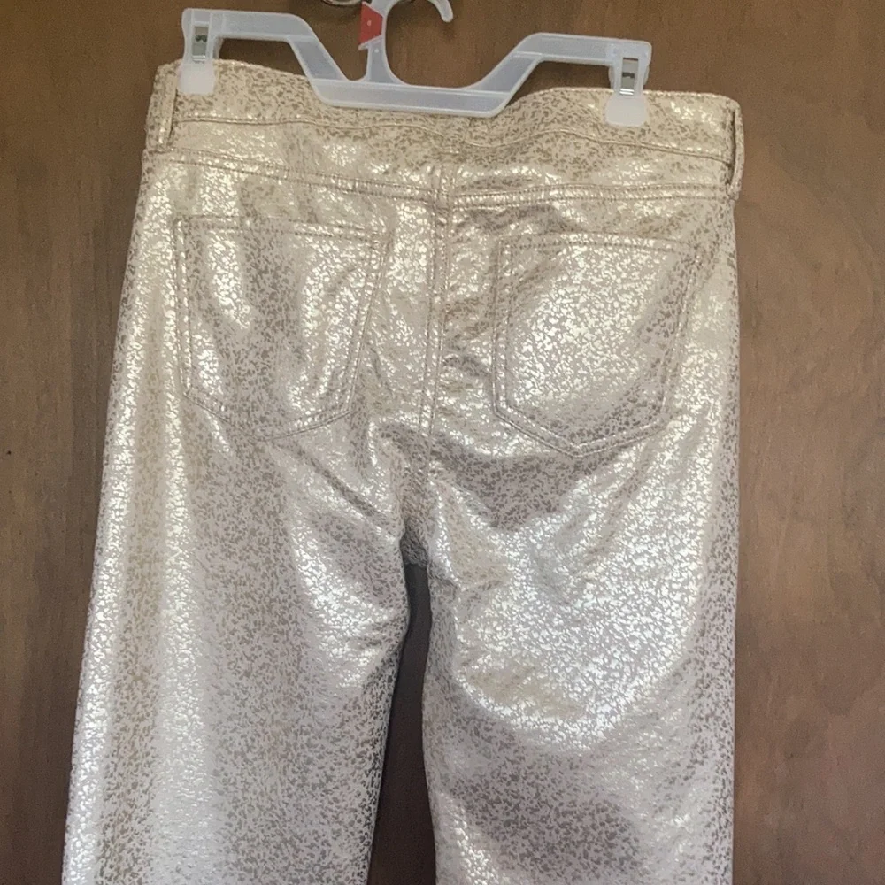 Relist2/20 Mid rise slim fit straight pant w metallic gold spatter print - Picture 12 of 16